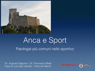 Anca e Sport
Patologie più comuni nello sportivo

Dr. Augusto Dagnino - Dr. Francesco Miele
Casa di cura San Camillo - Forte dei Marmi

 