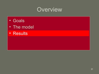 Overview Goals The model Results 