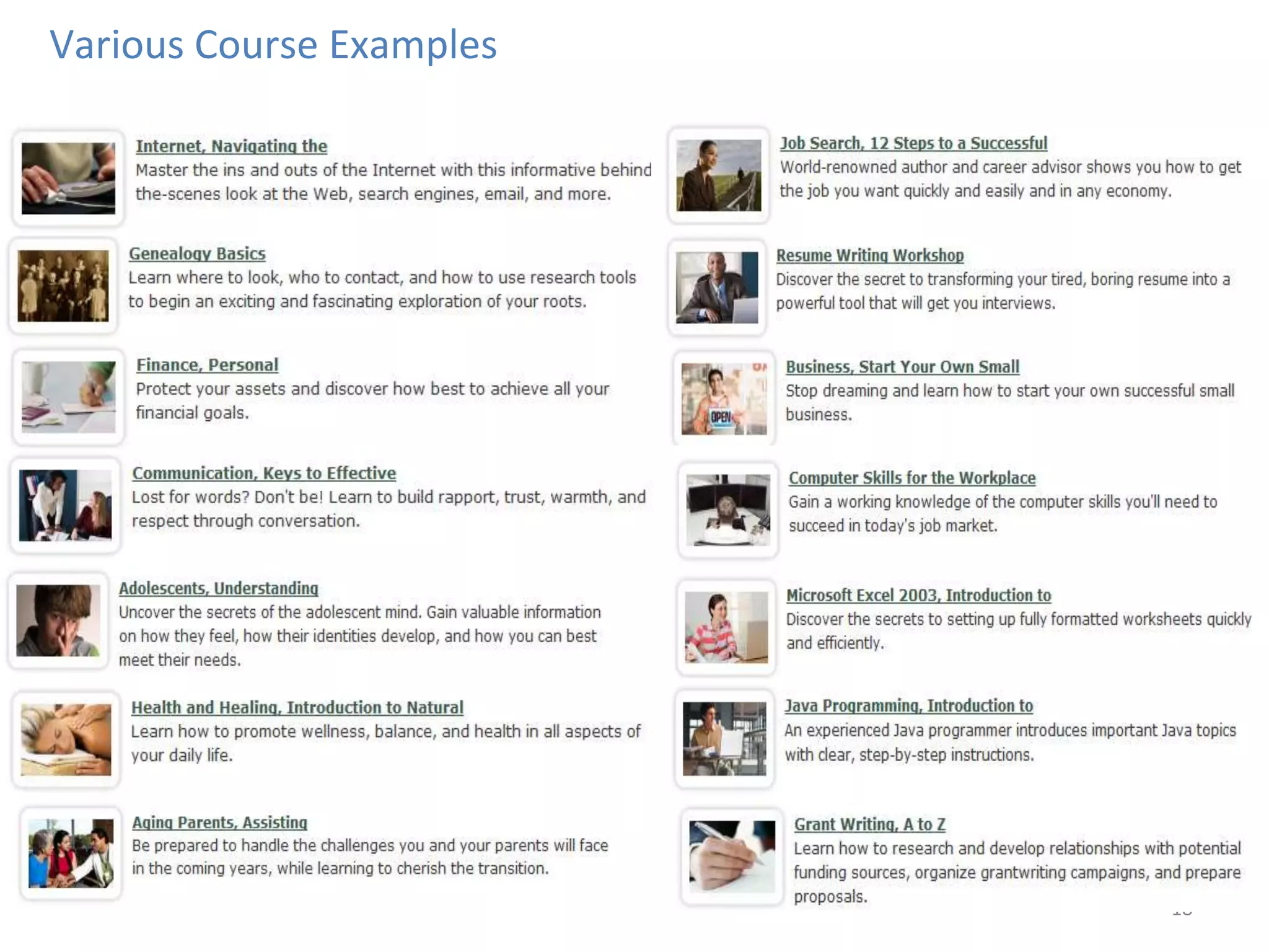 Various Course Examples




                          18
 