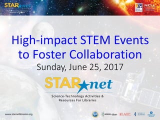 High-impact STEM Events
to Foster Collaboration
Sunday, June 25, 2017
 