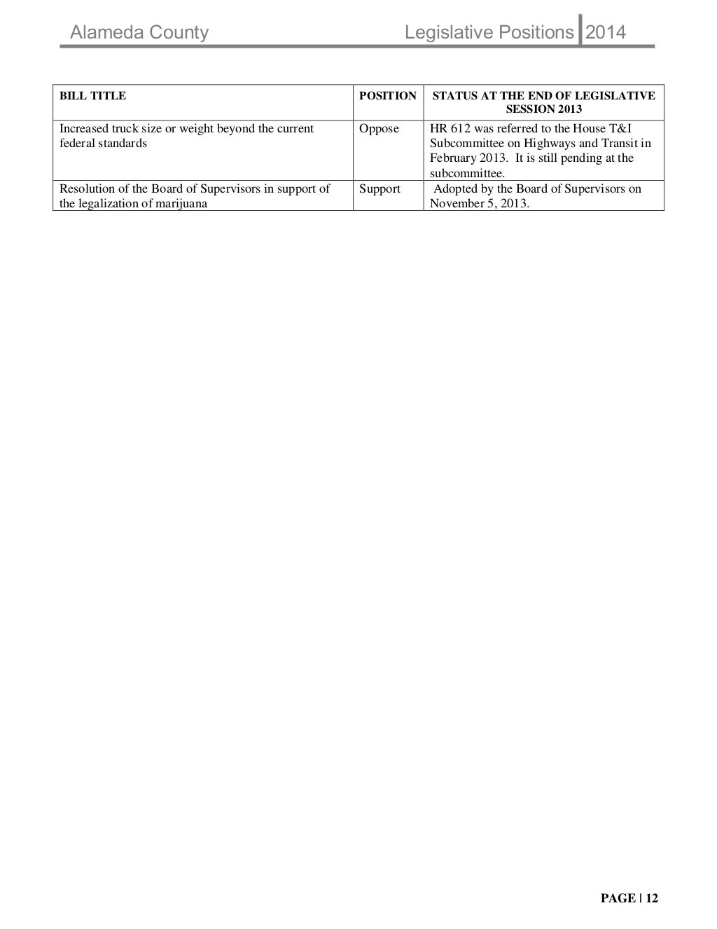 Alameda County Legislative Platform 2014