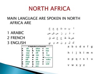MAIN LANGUAGE ARE SPOKEN IN NORTH AFRICA ARE1 ARABIC2 FRENCH3 ENGLISHNORTH AFRICA