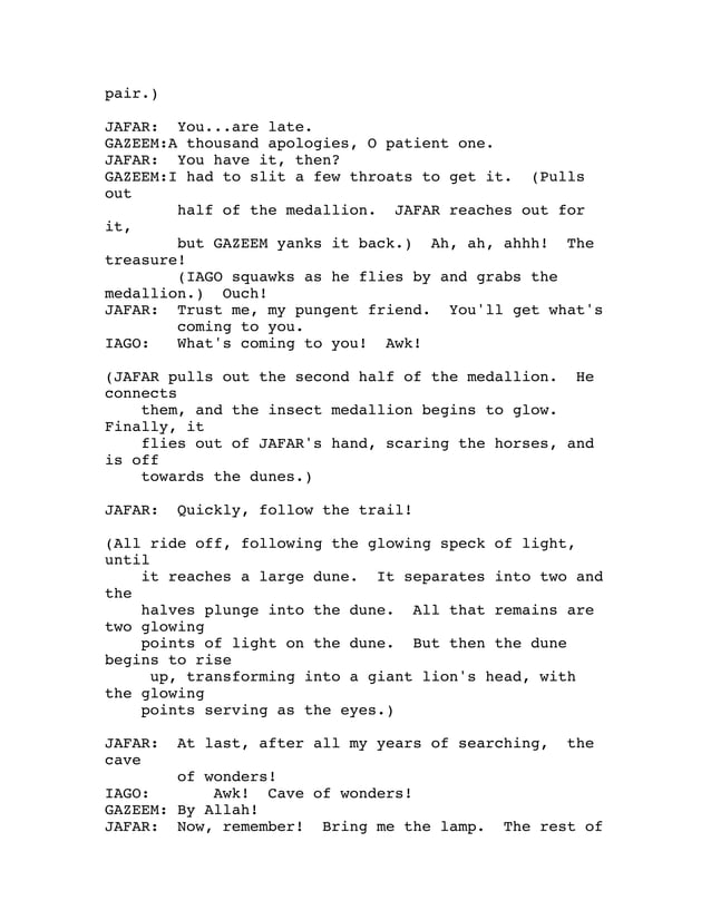 Aladdin Full Script : Aladdin Trouble – LEUA