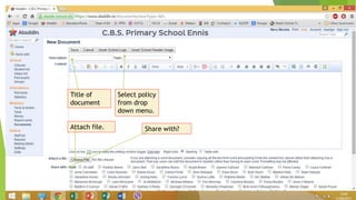 Title of
document
Select policy
from drop
down menu.
Attach file. Share with?
 