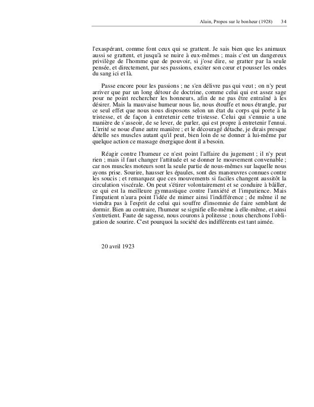 Explication De Texte Alain Propos Sur Le Bonheur  Exemple de Texte