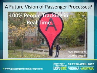 A Future Vision of Passenger Processes?
 100% People Tracking in
       Real Time



                            *My prediction:
                            2020 by Google
 