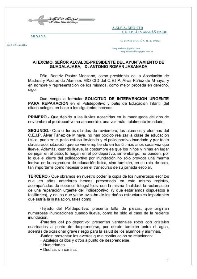 Escrito Dirigido Al Alcalde Del Ayuntamiento De Guadalajara