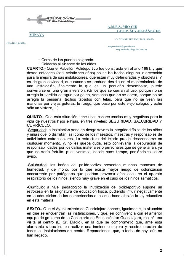 Escrito Dirigido Al Alcalde Del Ayuntamiento De Guadalajara