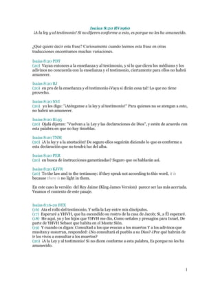1
Isaías 8:20 RV1960
¡A la ley y al testimonio! Si no dijeren conforme a esto, es porque no les ha amanecido.
¿Qué quiere ...