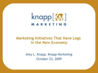 Marketing Initiatives That Have Legs  in the New Economy Amy L. Knapp, Knapp Marketing October 23, 2009 