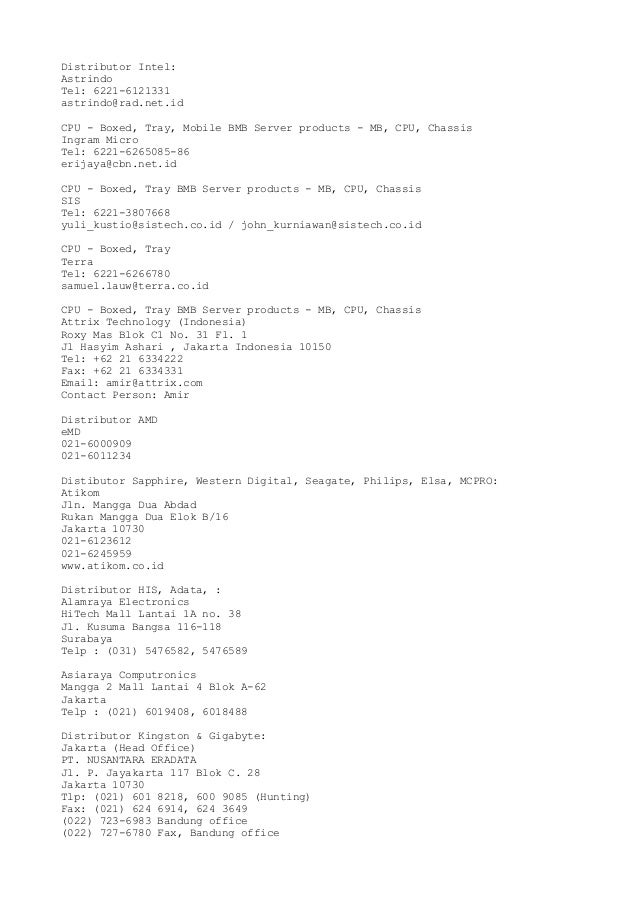 Alamat Distributor Komputer Etc