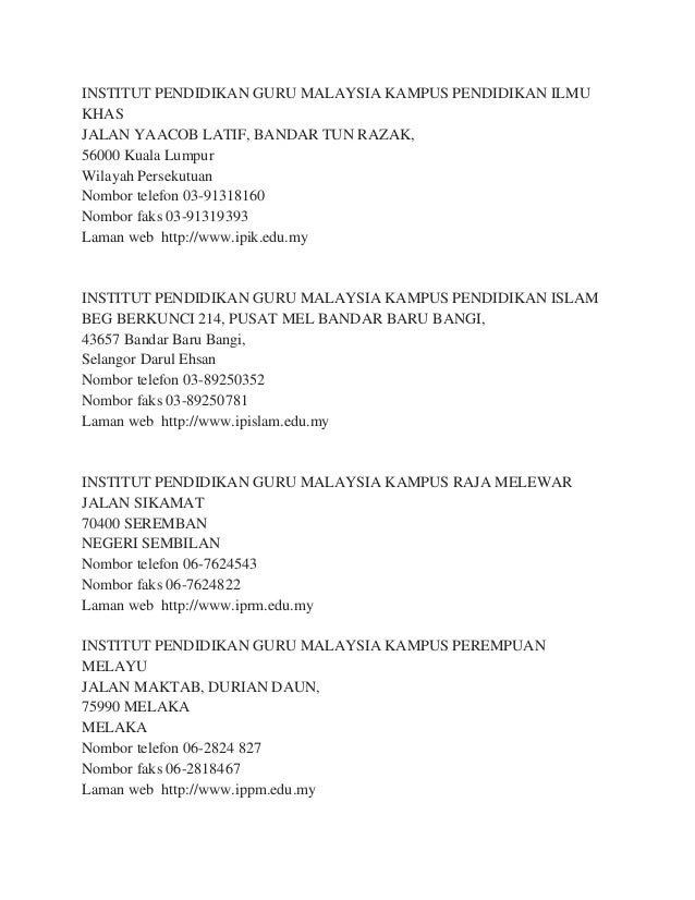 Alamat Ipg Kampus Kent Baru Tuaran