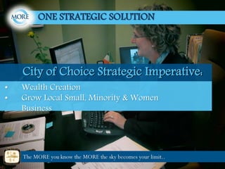 ONE STRATEGIC SOLUTION
City of Choice Strategic Imperative:
• Wealth Creation
• Grow Local Small, Minority & Women
Business
 