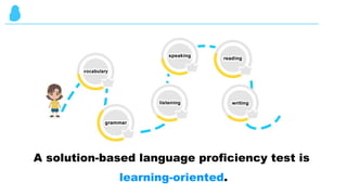 Cohesion
A solution-based language proficiency test is
learning-oriented.
 