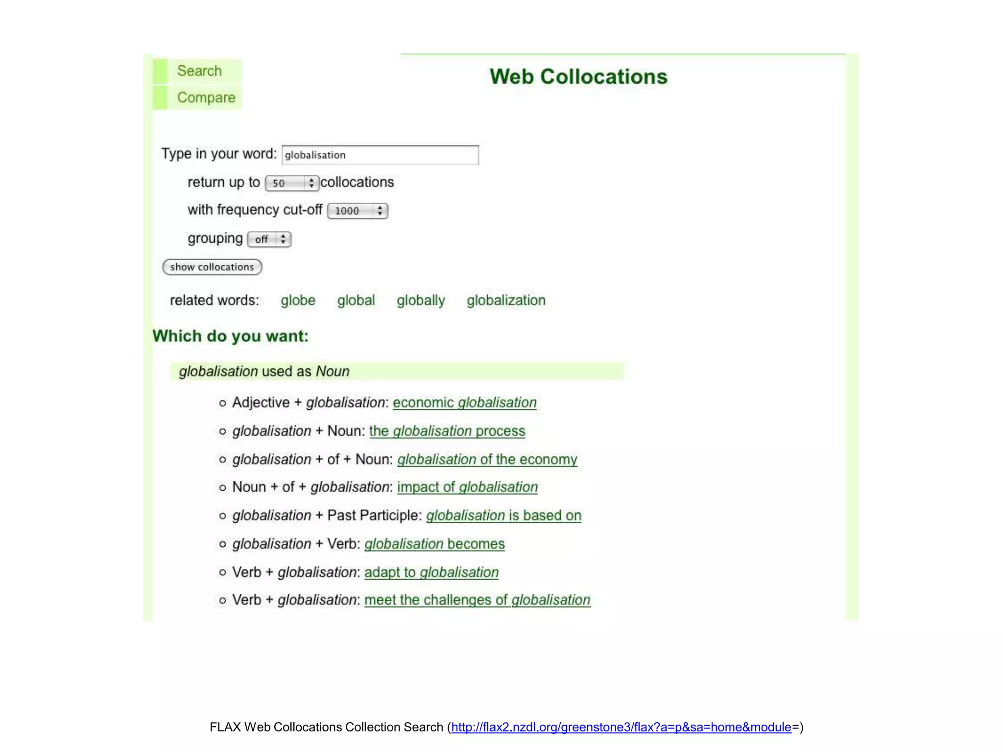  FLAX  Web Pronoun Phrases Collection Search (http://flax2.nzdl.org/greenstone3/flax?a=p&sa=home&module=) 