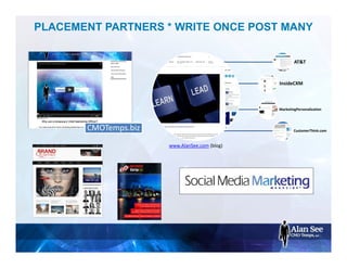 PLACEMENT PARTNERS * WRITE ONCE POST MANY
www.AlanSee.com (blog)
AT&T
InsideCXM
MarketingPersonalization
CustomerThink.comCMOTemps.biz
 