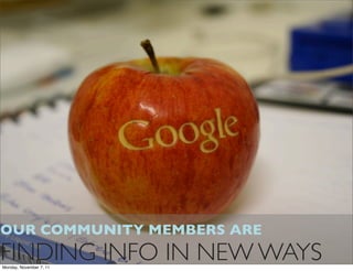 OUR COMMUNITY MEMBERS ARE
FINDING INFO IN NEW WAYS
Monday, November 7, 11
 