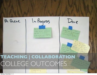 TEACHING | COLLABORATION
COLLEGE OUTCOMES
Monday, November 7, 11
 