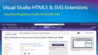 Visual Studio HTML5 & SVG Extensions
  visualstudiogallery.msdn.microsoft.com




PAGE
 