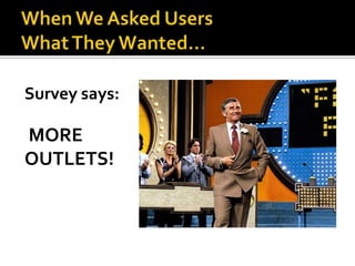 Survey says:

MORE
OUTLETS!
 