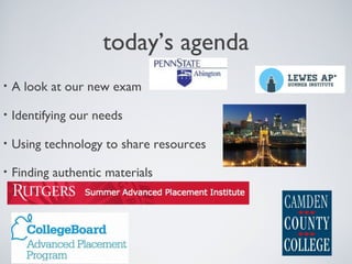 today’s agenda
• A look at our new exam
• Identifying our needs
• Using technology to share resources
• Finding authentic materials
 