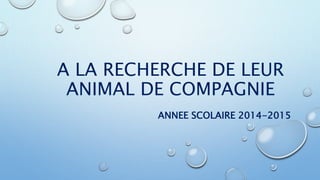 A LA RECHERCHE DE LEUR
ANIMAL DE COMPAGNIE
ANNEE SCOLAIRE 2014-2015
 
