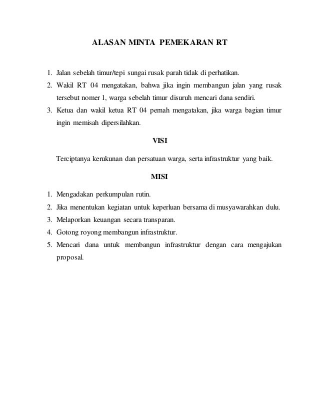Alasan Minta Pemekaran Rt