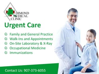 Family and General Practice
Walk-Ins and Appointments
On-Site Laboratory & X-Ray
Occupational Medicine
Immunizations
Urgent Care
Contact Us: 907-373-6055
 
