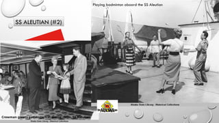 SS ALEUTIAN (#2)
Crewman greets passengers in dining room, SS Aleutian
Playing badminton aboard the SS Aleutian
 