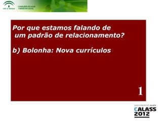 Por que estamos falando de
um padrão de relacionamento?

b) Bolonha: Nova currículos




                               1
 