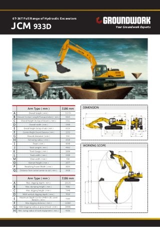 6T-36T Full Range of Hydraulic Excavators

JCM 933D

Your Groundwork Experts

 