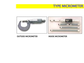 OUTSIDE MICROMETER
TYPE MICROMETER
INSIDE MICROMETER
 