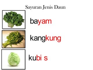 Sayuran Jenis Daun

  bayam

  kangkung

 kubi s
 