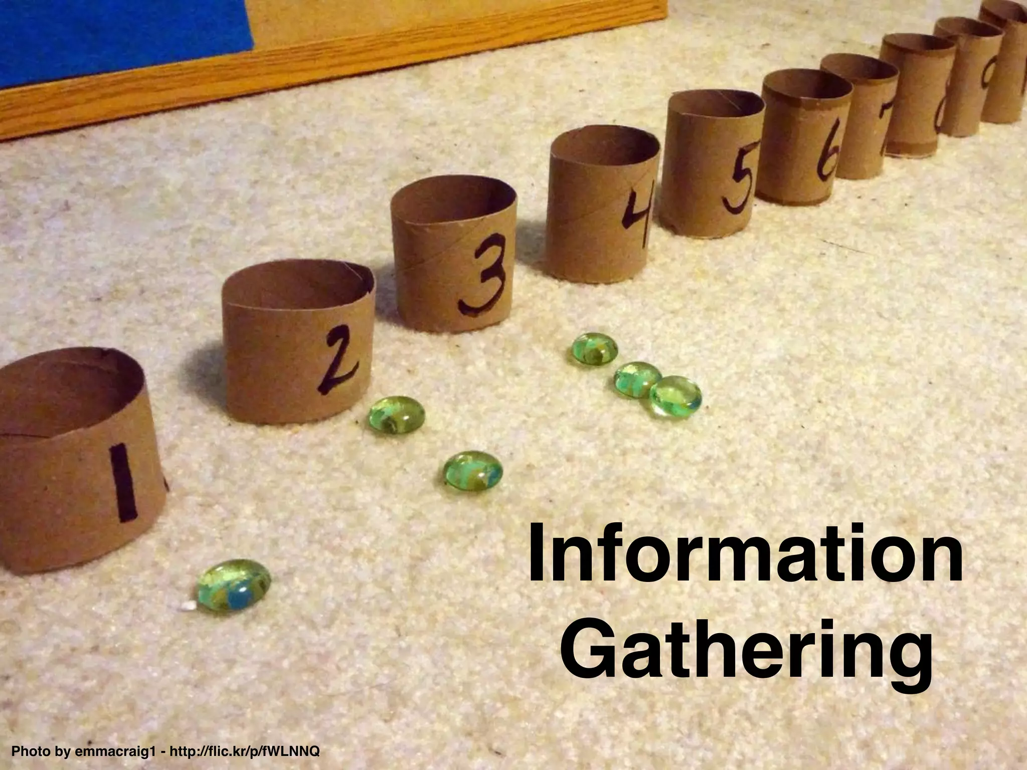 Information
Gathering
Photo by emmacraig1 - http://ﬂic.kr/p/fWLNNQ
 
