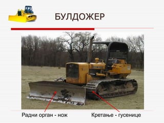 БУЛДОЖЕР
Радни орган - нож Кретање - гусенице
 