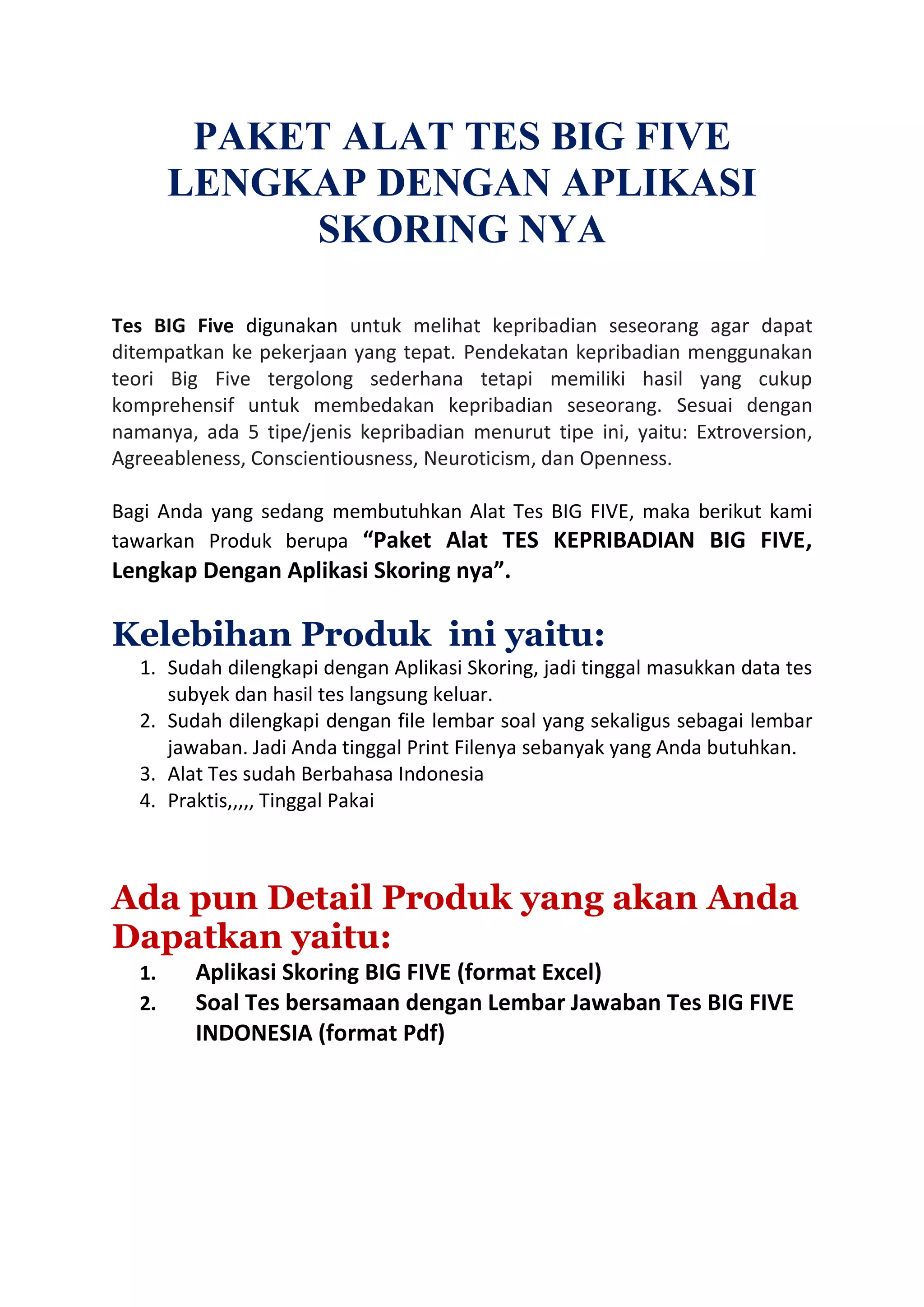 Alat tes big five lengkap dengan skoring big five | PDF