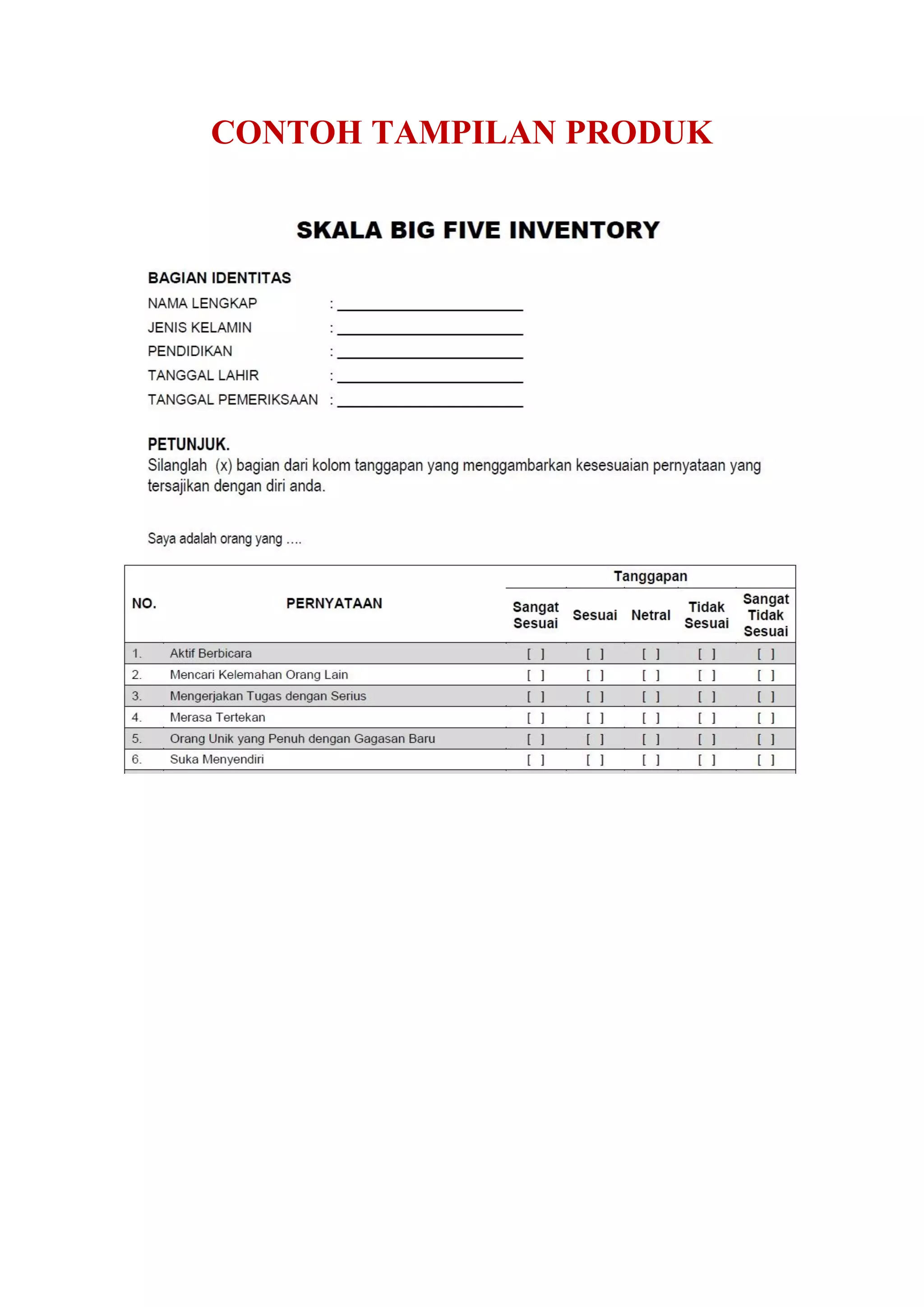 Alat tes big five lengkap dengan skoring big five | PDF