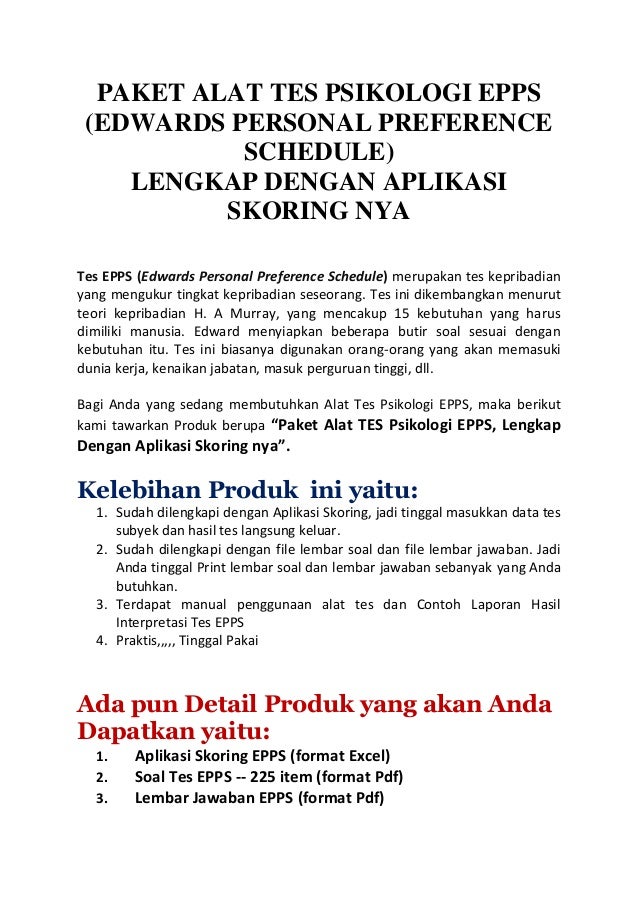 Alat tes  epps  lengkap dengan skoring  epps 