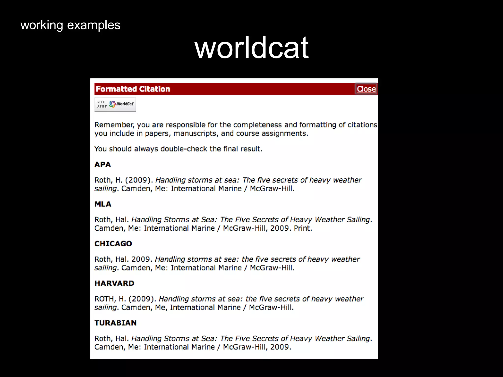 worldcat
working examples
 