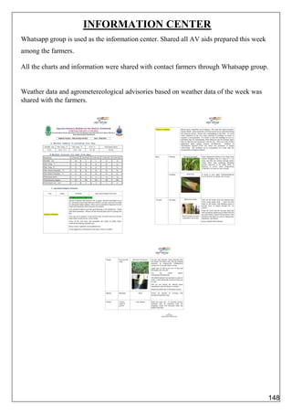 INFORMATION CENTER
Whatsapp group is used as the information center. Shared all AV aids prepared this week
among the farmers.
All the charts and information were shared with contact farmers through Whatsapp group.
Weather data and agrometereological advisories based on weather data of the week was
shared with the farmers.
148
 