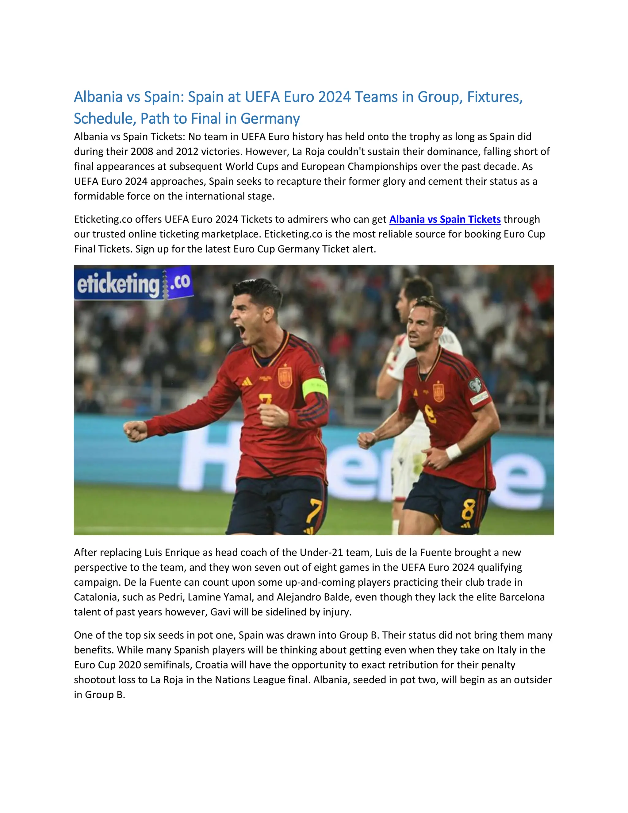 Albania vs Spain Spain at UEFA Euro 2024 Teams in Group, Fixtures