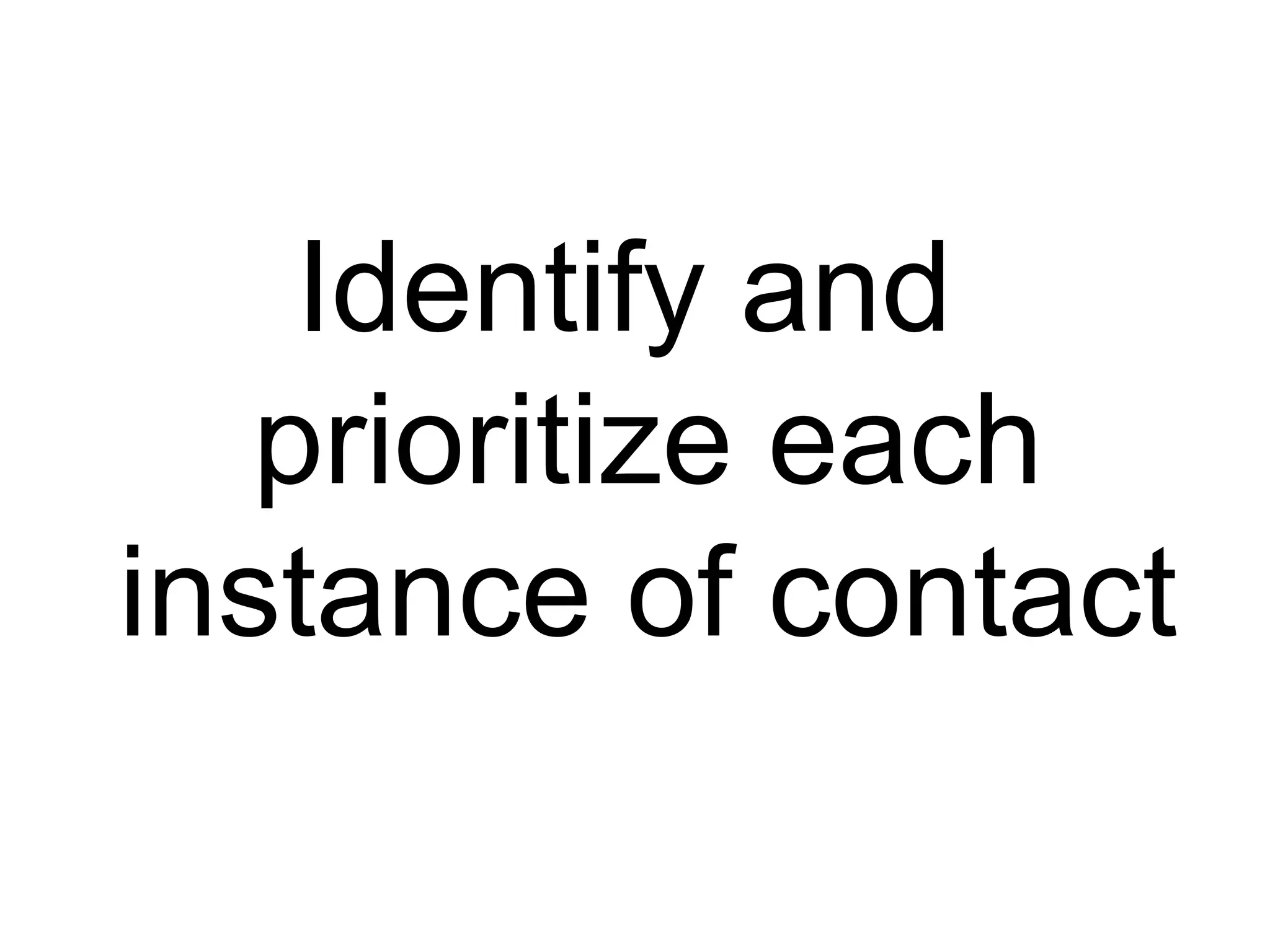 Identify and
   prioritize each
instance of contact
 