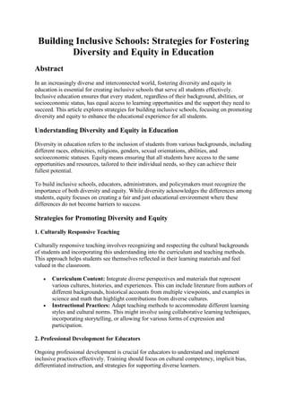 Building Inclusive Schools: Strategies for Fostering Diversity and ...