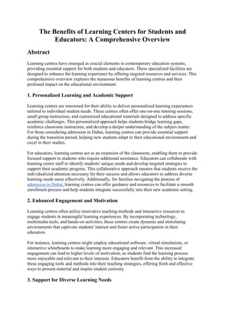 The Benefits of Learning Centers for Students and Educators: A ...