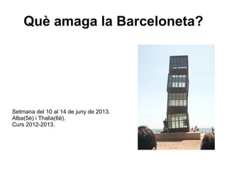 Què amaga la Barceloneta?
Setmana del 10 al 14 de juny de 2013.
Alba(5è) i Thalia(6è).
Curs 2012-2013.
 