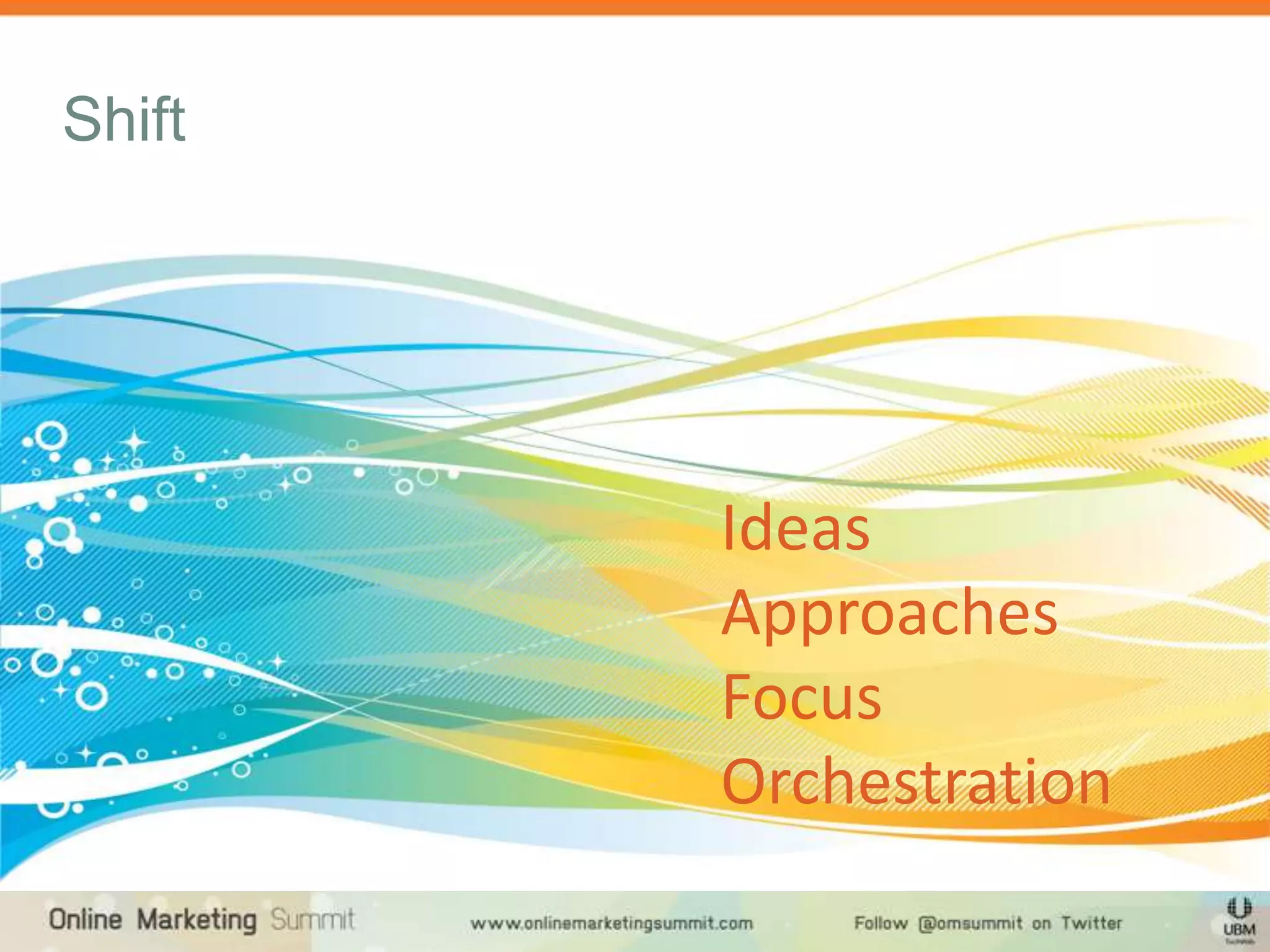 Shift




        Ideas
        Approaches
        Focus
        Orchestration
 