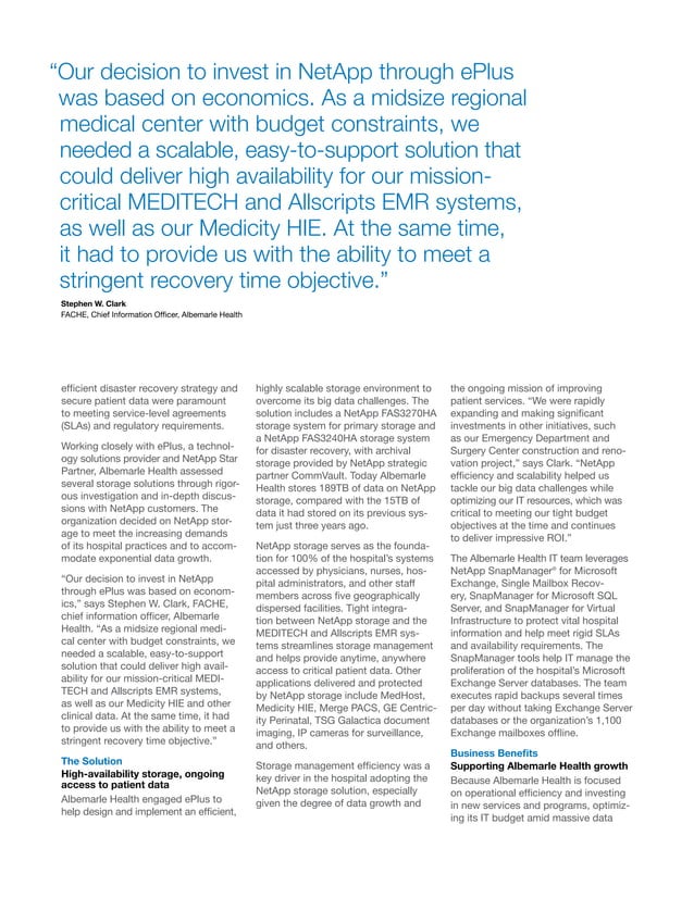 Albemarle Health Delivers MEDITECH EMR System and High Availability on