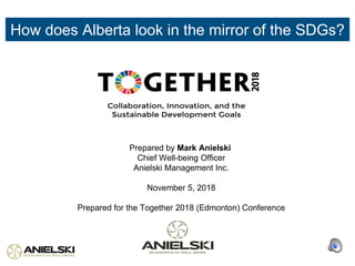 How does Alberta look in the mirror of the SDGs?
Prepared by Mark Anielski
Chief Well-being Officer
Anielski Management Inc.
November 5, 2018
Prepared for the Together 2018 (Edmonton) Conference
 