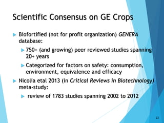 Genetic Engineering
an important SCIENTIFIC TOOL
Genetically Engineered
Crops
NOT a silver bullet, but definitely and impo...