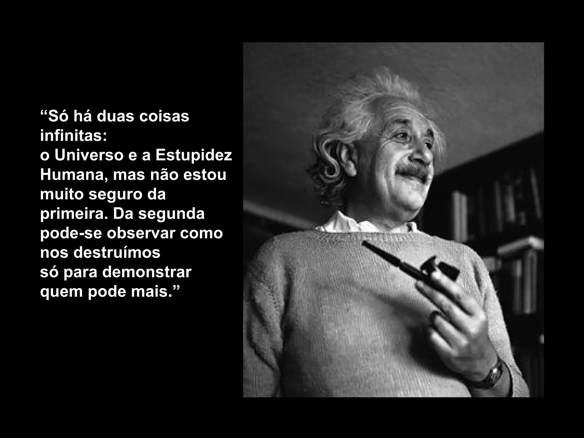 “ Só há duas coisas infinitas: o Universo e a Estupidez Humana, mas não estou muito seguro da primeira. Da segunda pode-se observar como nos destruímos  só para demonstrar quem pode mais .” 